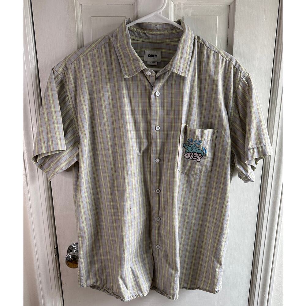 Obey Propaganda Men's Plaid Button Down Shirt - Elephant Logo - Large - EUC